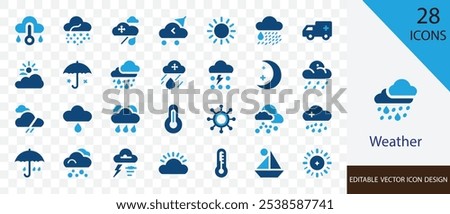 Weather solid icon set. containing cloud ,temperature,  hail, gale, hurricane and more vector design