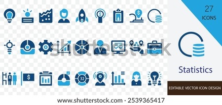 Statistics solid icon set. containing  data, tracking, analytics, performance, report, probability, mean and more vector  design   