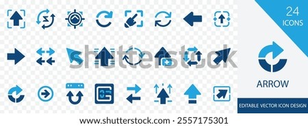 Arrow solid icon set. containing Direction, right, circle, transfer, increase, rotate, repeat, swap and more vector design