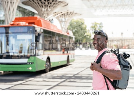 Similar – Image, Stock Photo Waiting travellers in the warm evening light