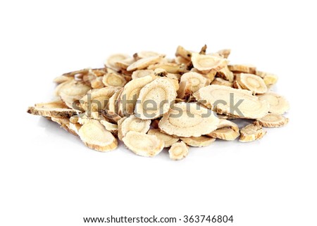 Chinese Herbal medicine - Astragalus slices, Huang Qi (Astragalus propinquus) on white background (manual focus)  Foto stock © 