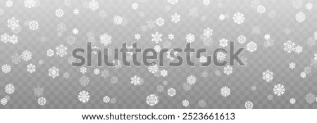 Vector snow png. Falling snowflakes on isolated transparent background. Snowflakes, snow storm, winter, snowfall png.