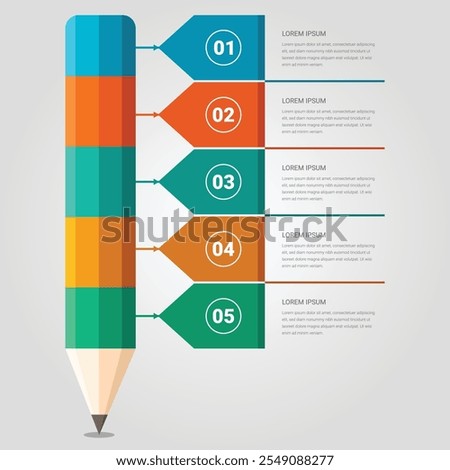 A modern infographic featuring a pencil shaped timeline with colorful teal and orange segments, numbered steps, clean lines, and a minimalist layout. Ideal for business, education.