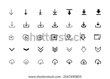 Down, direction, download, Pointer, Arrow, Bottom icon set, arrow down icon design illustration, glyph style design, designed for web and app, Share arrow icons. Set of Download