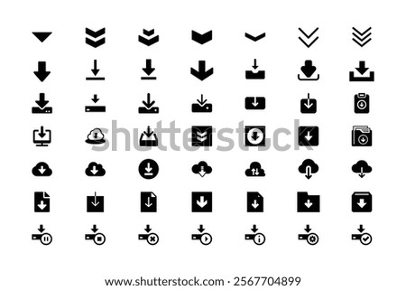 Down, direction, download, Pointer, Arrow, Bottom icon set, arrow down icon design illustration, glyph style design, designed for web and app, Share arrow icons. Set of Download icons