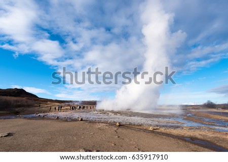 Similar – Image, Stock Photo Large geyser on Iceland surrounded by lava cliffs