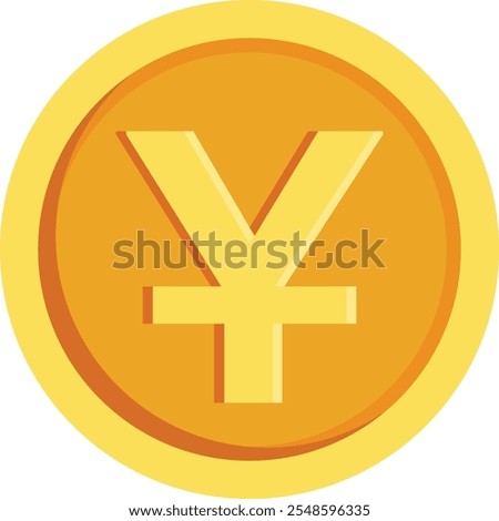 Isolated golden Yuan coin in flat style. Vector illustration