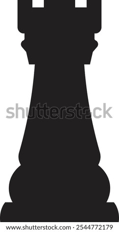 Chess piece flat silhouette icon. Smart board game element. Chess icon vector illustration for web design isolated on white background. Chess rook icon. Vector illustration.