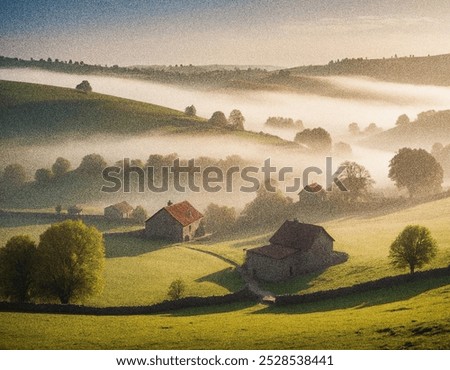 Similar – Image, Stock Photo Foggy morning in the Harz Mountains