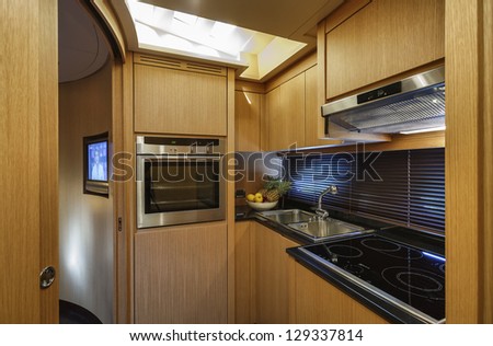 Italy, Alfamarine 72 luxury yacht, dinette, kitchen area