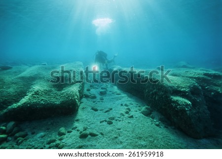 Italy, Calabria, Jonian Sea, Soverato, submerged Roman port ruins - FILM SCAN