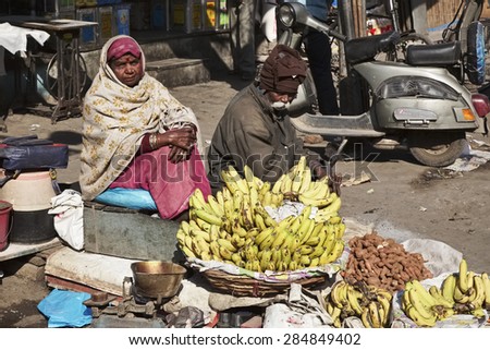 INDIA, Delhi; 21 january 2007, fruit street sellers at the Uttar Pradesh market - EDITORIAL