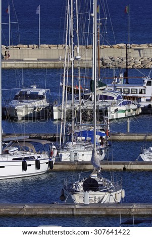 Italy, Sicily, Mediterranean sea, Marina di Ragusa;  17 august 2015, view of luxury yachts in the marina - EDITORIAL