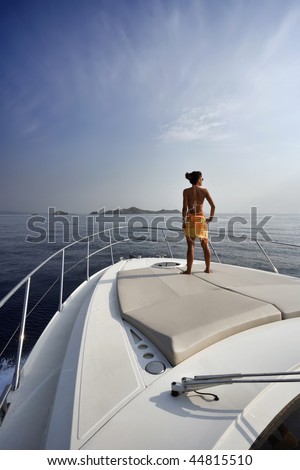 France, Corsica, Girolata Marine National Park, luxury yacht, on board