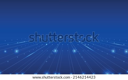 Futuristic Blue Glow Horizontal Line Technology Futuristic with Perspective Grid, Wireframe Dynamic Data Communication Transfer Concept Vector Background.