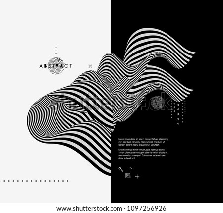 Black and white design. Pattern with optical illusion. Abstract 3D geometrical background. Vector illustration