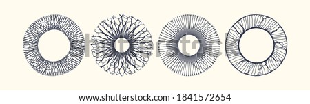 Array with dynamic particles of small particles in circle. Modern science and technology element. Abstract dotted background. Vector illustration.