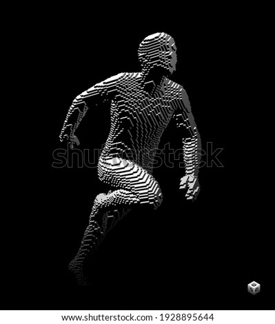 Running man constructing from cubes. Marathon runner. Human body model. Design for sport. Voxel art. 3D vector illustration.