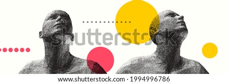 Man looking up. Abstract digital human head. Minimalistic design for business presentations, flyers or posters. 3d vector illustration.