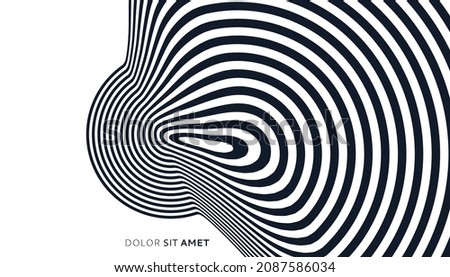 Abstract melted liquid shape. Background made of distorted lines. Pattern with optical illusion. Psychedelic stripes. Vector illustration for brochure, flyer, card, banner or cover.