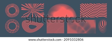 Wavy pattern with optical illusion. Striped figure and background. 3d geometric design. Chaotic small particles strive out of center. Space vortex. Vector illustration. Foto stock © 