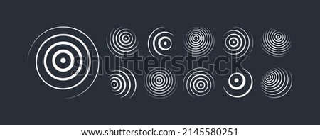 3D geometric striped rounded shape. Sphere. Abstract element for print or design. Wifi sound signal connection or sound radio wave. Black and white optical art. Vector illustration. 