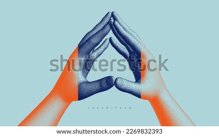 Hands with steepled fingers. Man body language for confidence and self-esteem. Symbolic for unity and harmony. 3D illustration for banner, poster, cover, brochure or presentation. 