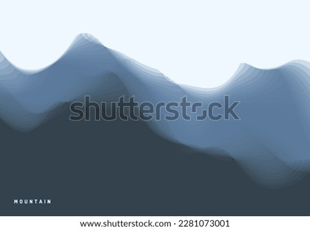 Landscape with mountains silhouettes layers. Mountainous terrain. Abstract background. 3D vector illustration of a view using color gradations. Design for brochure, poster, presentation, cover, banner