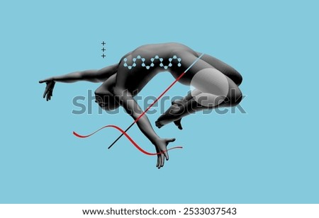 Jumping man. Man in zero gravity. Guy is flying or falling in the air. 3D vector illustration. 