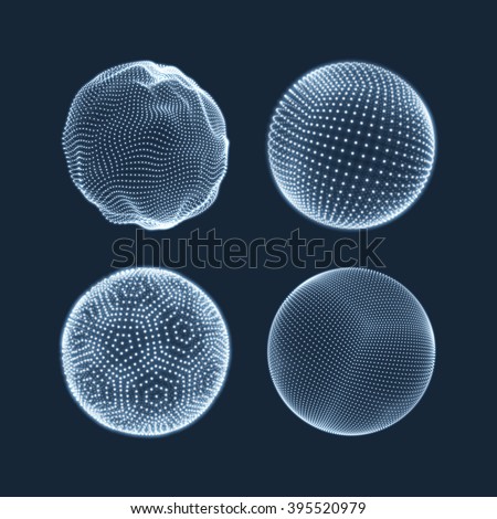 The Sphere Consisting of Points. Abstract Globe Grid. Sphere Illustration. 3D Grid Design. 3D Technology Style. Networks - Globe Design.Technology Concept. Vector Illustration.