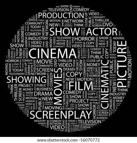 Cinema. Word Collage On Black Background. Illustration With Different ...