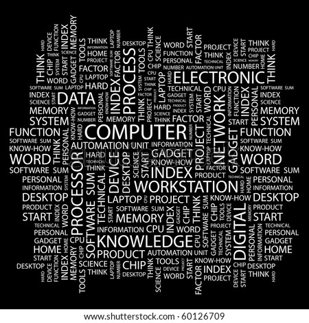Computer. Word Collage On Black Background. Illustration With Different ...