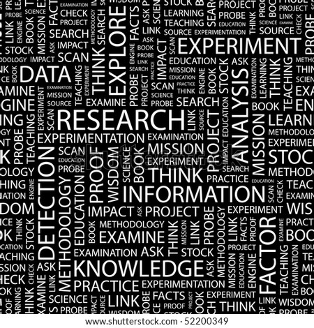 RESEARCH. Seamless vector background. Wordcloud illustration.