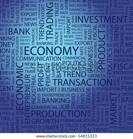 ECONOMY. Word collage on blue background. Vector illustration.