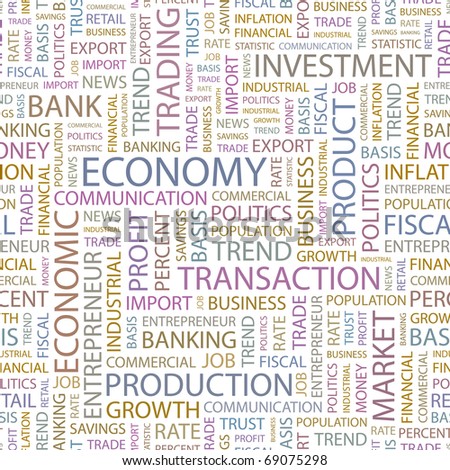 ECONOMY. Seamless vector pattern with word cloud. Illustration with different association terms.