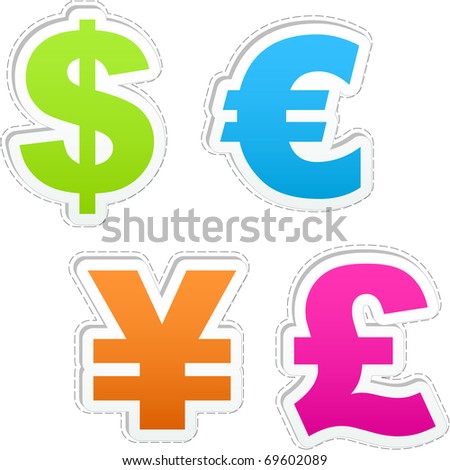 Currency signs - dollar, euro, yen and pound. Vector money symbol.