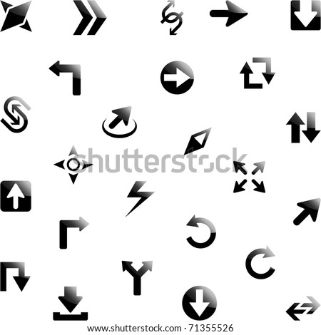 Vector arrow icon set - target, cursor, pointer, progress. Black collection.