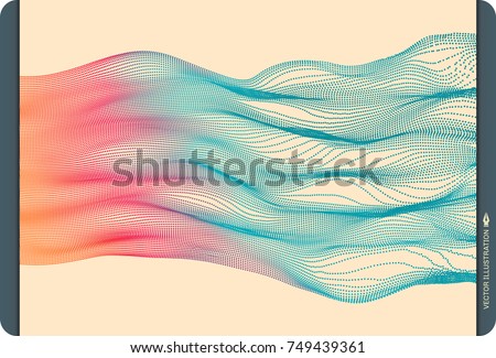 Wave background. Abstract vector illustration. 3d technology style. Network design with particle.