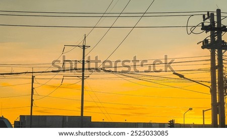 Image, Stock Photo Behind a tangle of branches and twigs, the sun rises in the mist.