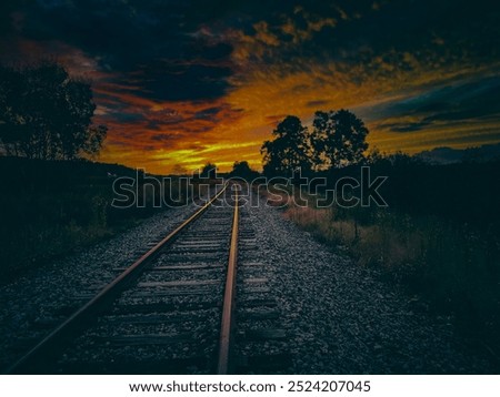 Similar – Image, Stock Photo Amazing view of railroad on dark forest