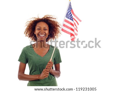 Beautiful Smiling Black Hispanic / Latin Mixed Woman Holding American ...