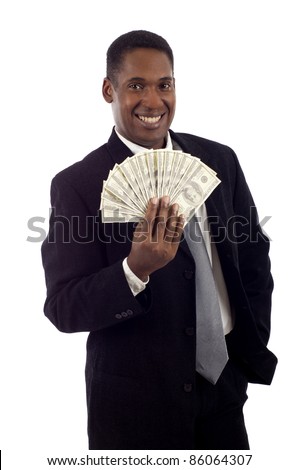 African American Man Holding Lots Of Money Smiling Isolated White ...