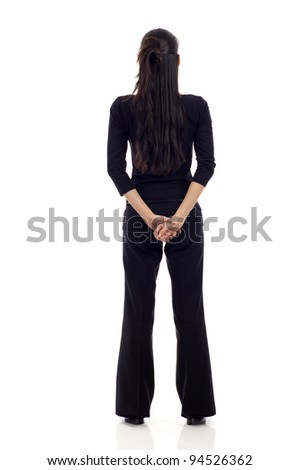 Asian business woman full body from back isolated over white