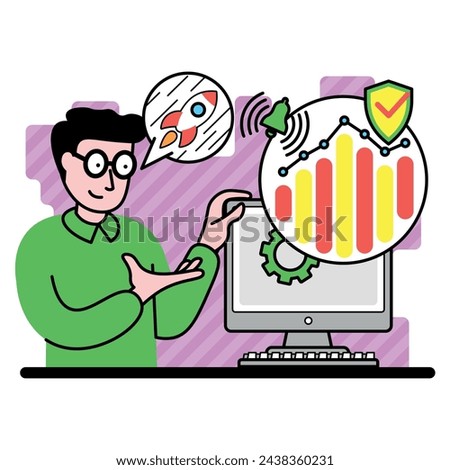 vector image with the man shows positive dynamics of digital business