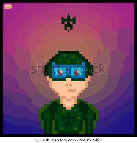 cartoon character in pixel vector art using a color filled background