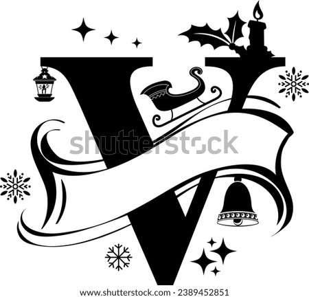 Letter V, Christmas Split Alphabet, Christmas Monogram, Christmas Letters