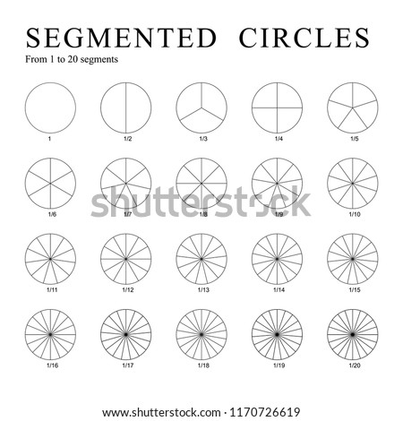 Black segmented circles isolated on a white background. Set of twenty circles divided into segments - from 1 to 20, Vector.