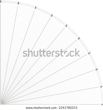 Black segmented angle isolated on a white background divided into 90 angles - from 0 to 90 degrees. Vector.