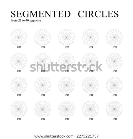 Black segmented circles isolated on a white background. Set of twenty circles divided into segments - from 21 to 40. Vector.