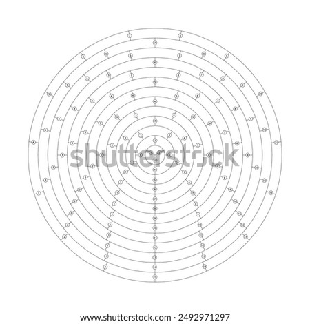 Segmented circles from 3 parts to 15 parts. Circles divided into equal parts with a common center vector